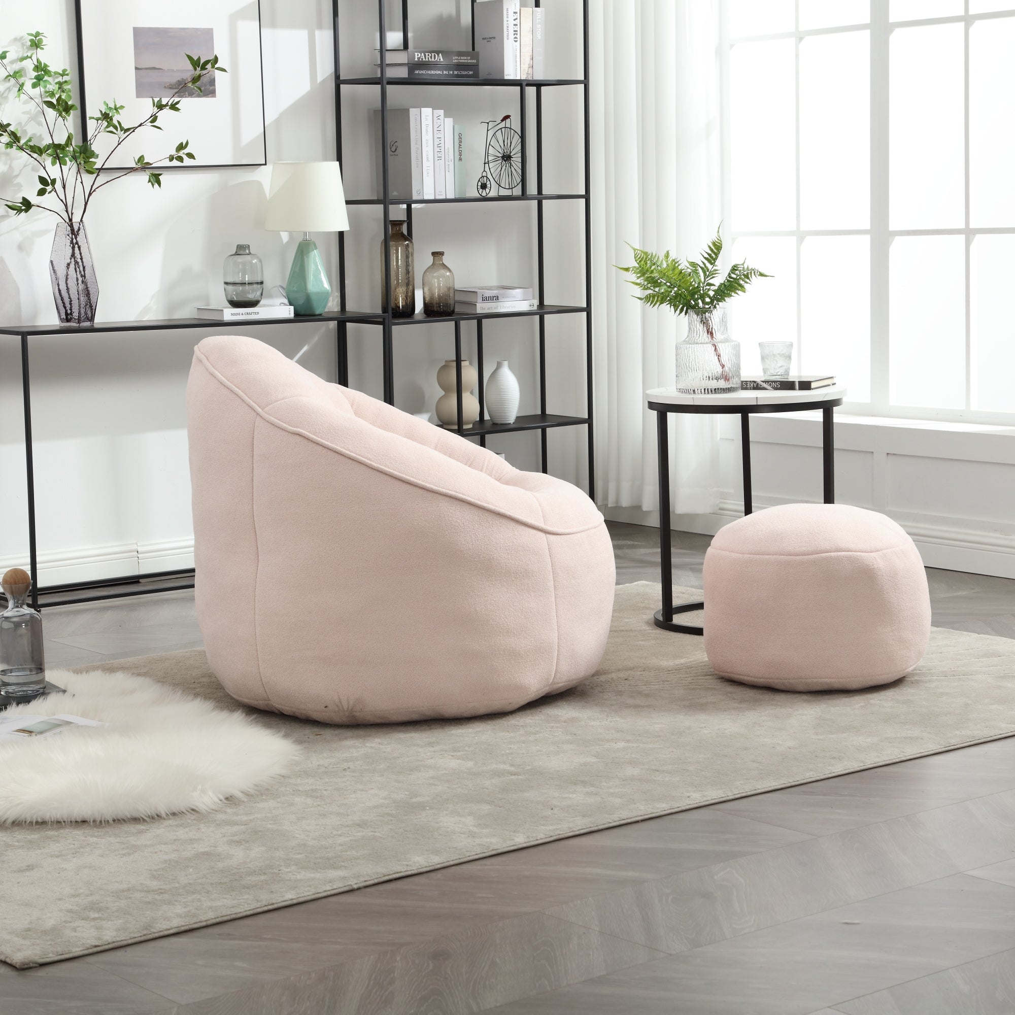 Bedding Bean Bag Sofa Chair with High-Pressure Foam and Footrest, Pink Microfiber - Grand Goldman Shop