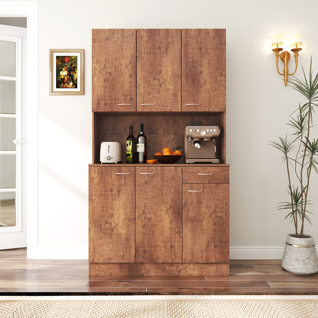 70.87' Tall Wardrobe& Kitchen Cabinet, with 6-Doors, 1-Open Shelves and 1-Drawer for bedroom,Walnut - Grand Goldman Shop
