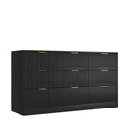 Black 9 Drawer Dresser, 63' Large Deep Chest of Drawers, Wooden Dresser Storage Cabinet with 9 Drawers for Bedroom, Long Dressers for Living Room, Hallway, Drawer panel with wavy patterns - Grand Goldman Shop