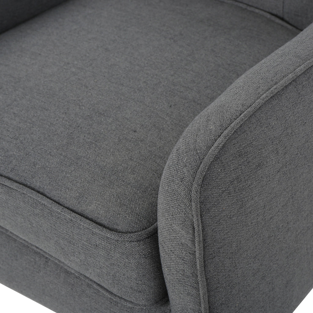 Mid-Century Modern Arm Chair in Charcoal Fabric with Tufted Back and Wooden Legs - Grand Goldman Shop