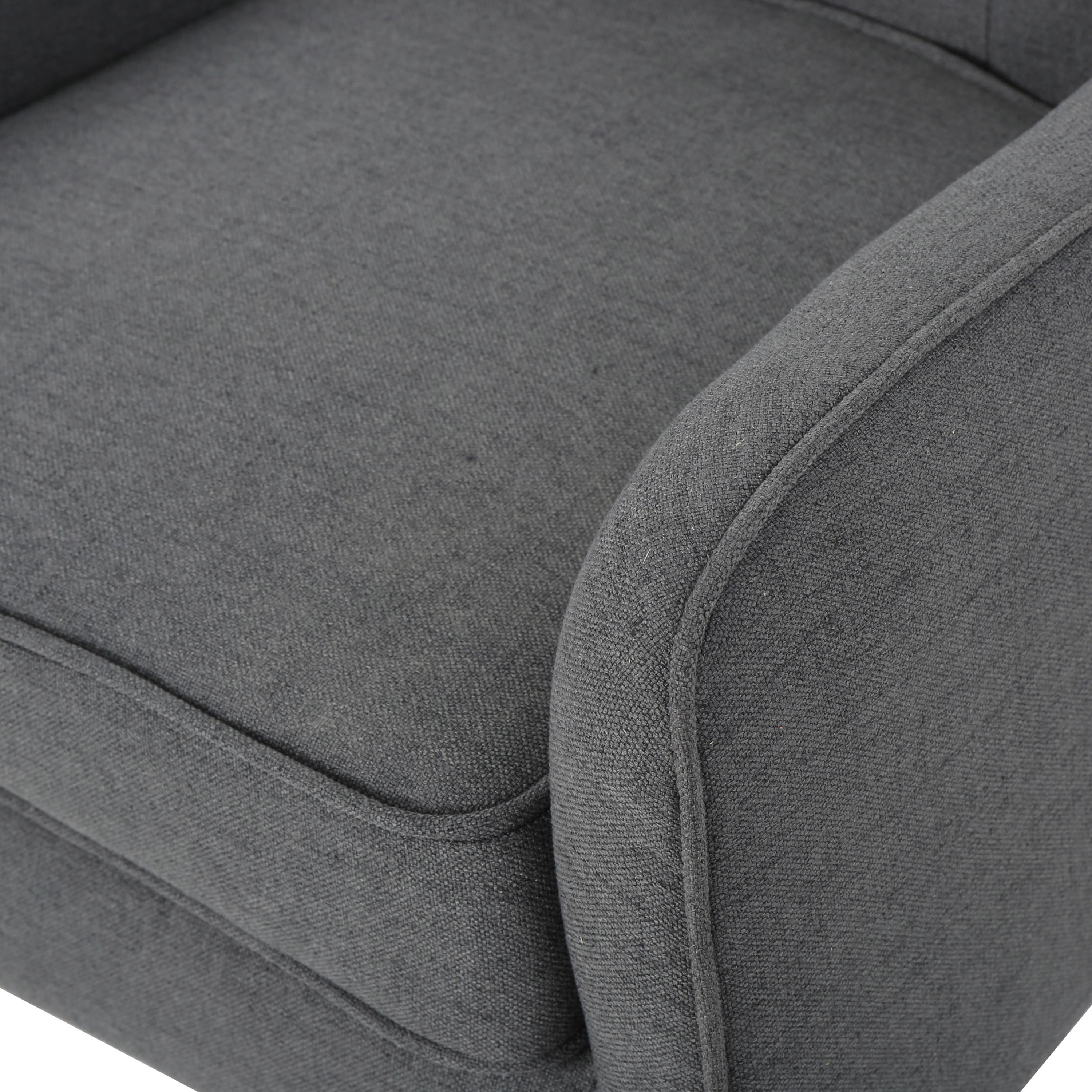 Mid-Century Modern Arm Chair in Charcoal Fabric with Tufted Back and Wooden Legs - Grand Goldman Shop