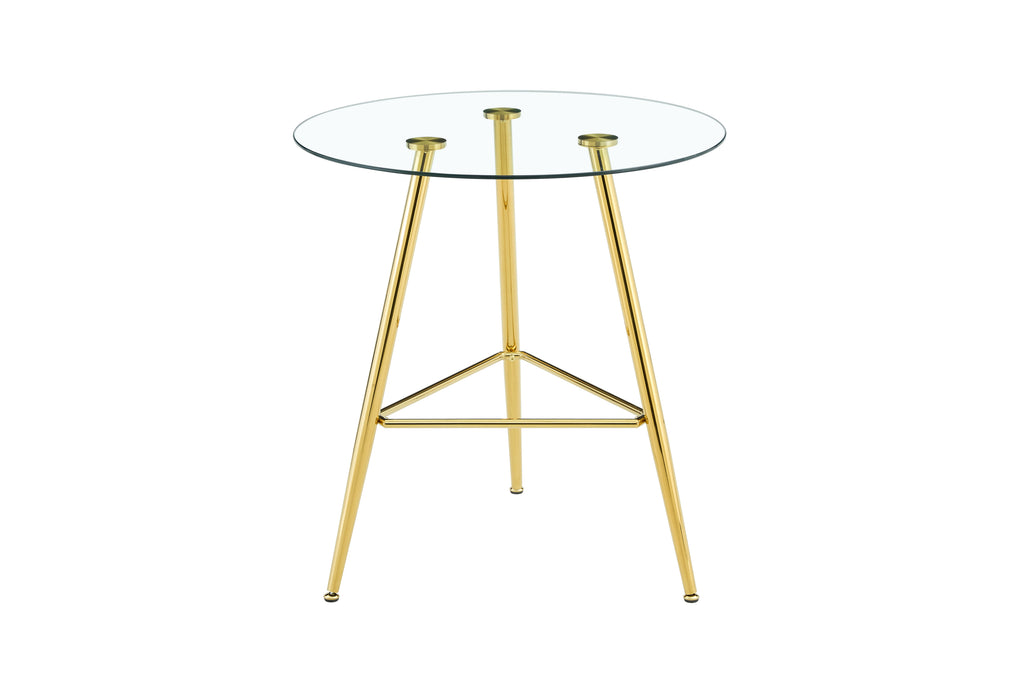 36 Inch Height Bar Table, 34 Inch Round Tempered Glass Top Pub Table with Chrome-Plated Golden Metal Legs, Modern Bistro Table for Kitchen Island/Bar/Cafe - Grand Goldman Shop
