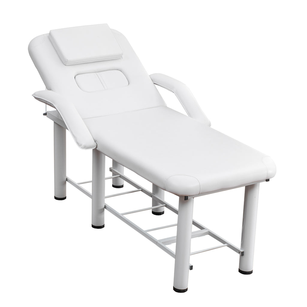 Professional Beauty Bed with Removable Headrest & Breast Cushions, Armrests and Storage Shelf for Full Body Massage, Facial, 