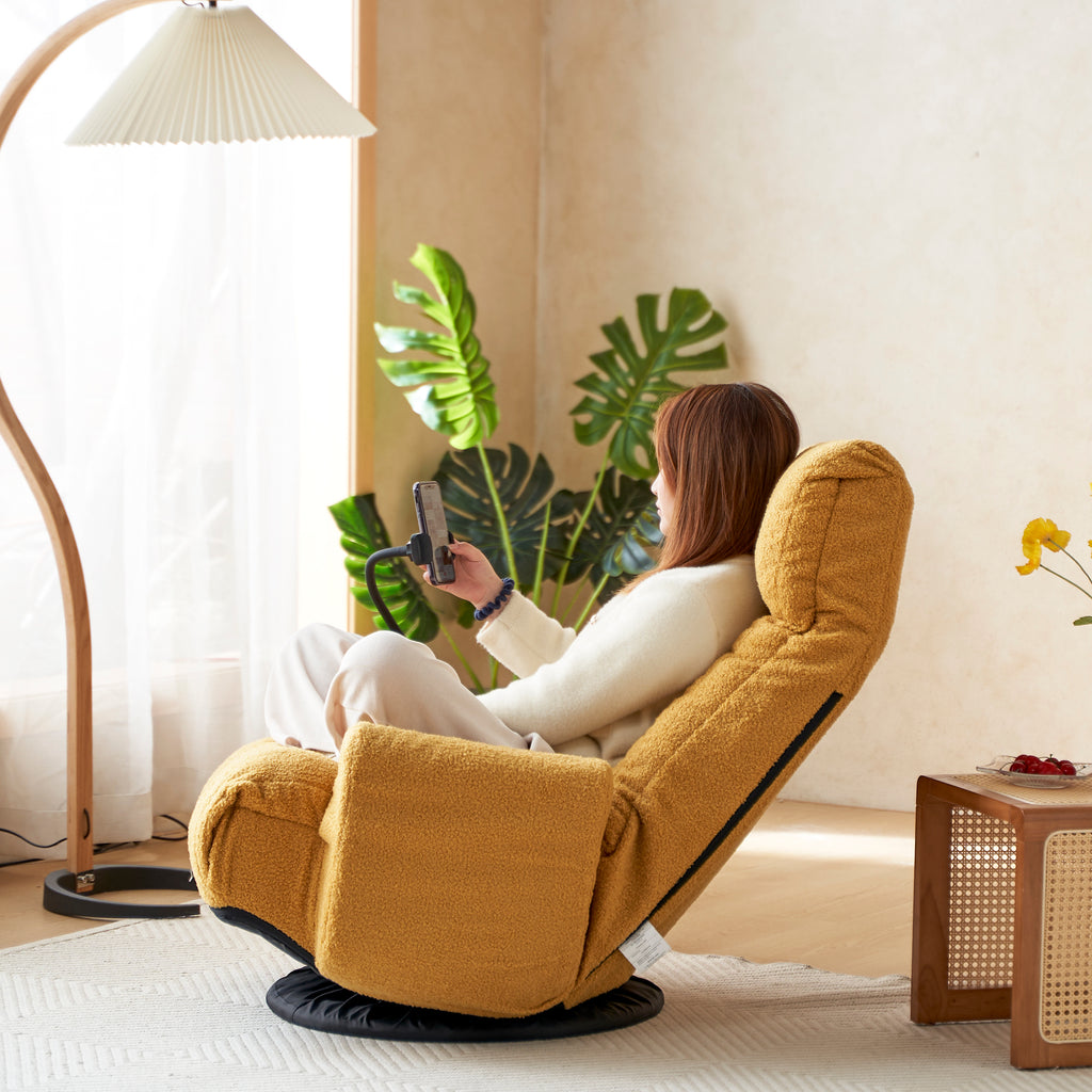 Adjustable Yellow Swivel Lounge Chair with 360-Degree Rotating Seat and Headrest Support, Leisure Chair Deck Chair - Game Chair for Living Room - Grand Goldman Shop