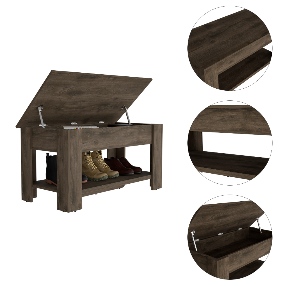 Austin Storage Table, One Extendable Table Shelf, Four Legs, Lower Shelf -Dark Brown - Grand Goldman Shop