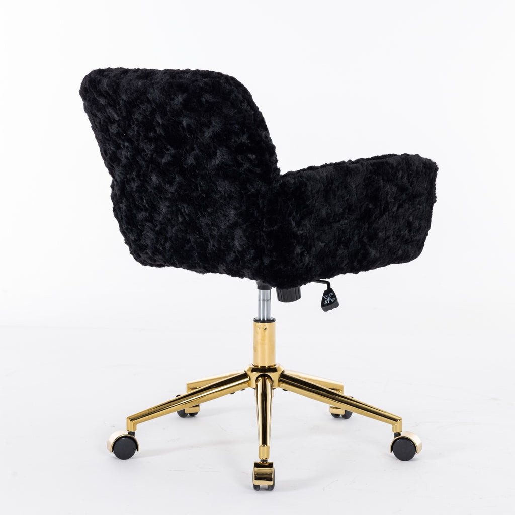 A&A Furniture Office Chair,Artificial rabbit hair Home Office Chair with Golden Metal Base,Adjustable Desk Chair Swivel Offic
