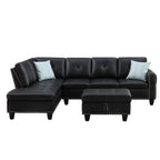 Irine Traditional Faux Leather Sectional Sofa with Ottoman and Storage in Black - Grand Goldman Shop