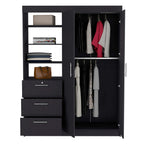 Kenya 3 Drawers Armoire, Double Door, 3-Tier Shelf -Black - Grand Goldman Shop