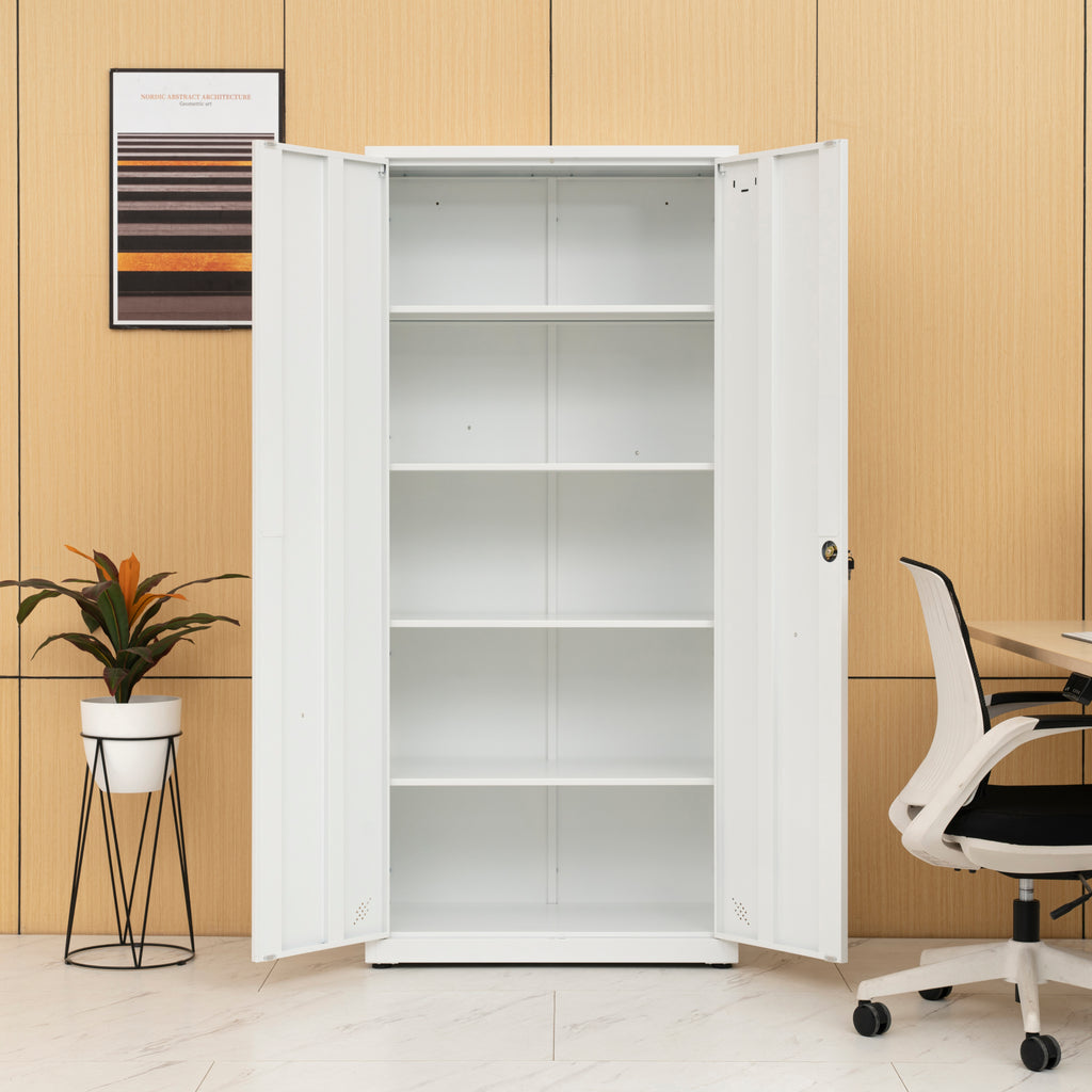High Storage Cabinet with 2 Doors and 4 Partitions to Separate 5 Storage Spaces, Home/ Office Design | Premium Home Decor - G