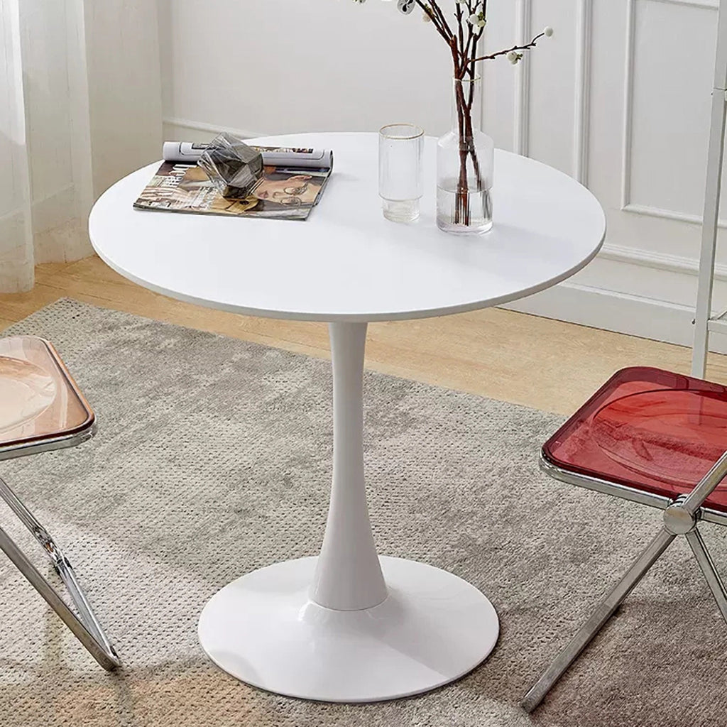 White Round Table, Modern Dining Table, MDF Top and Steel Base Tulip Round Kitchen Table, Mid Century Coffee Table for Living Room 24 Inch, Oval Dining Table - Grand Goldman Shop