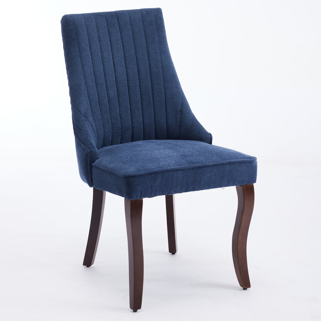 Rayon Cloth Flocking Linen Dining Chairs Channel Kitchen Dinner Chair Comfy Fabric Upholstered Accent Chair for Dining Room with Curved Solid Wood Legs,Set of 2 (Blue), SW1847BL - Grand Goldman Shop