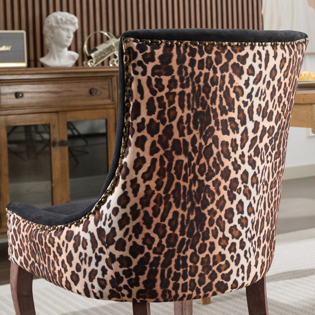 A&A Furniture,Ultra Side Dining Chair, Thickened fabric chairs with neutrally toned solid wood legs, Bronze nail head, Set of 2,Leopard Print - Grand Goldman Shop