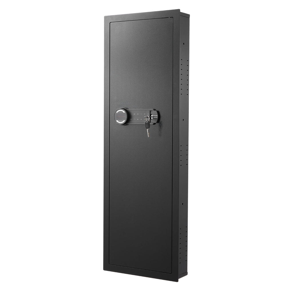 Wall Safe, 4-Tier Hidden Wall Mounted Gun Safe with Password & Key, Q235 Cold-Rolled Steel In-Wall Box with LED Lighting, 3 A