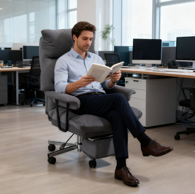Overstuffed Office Chair with Lumbar Support , Gray - Grand Goldman