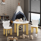 Kids Table and Chair Set, 3-Piece Toddler Table with 2 Chairs, Cute Bear-Back Chairs, Sturdy Wooden Activity Table Set for Ki