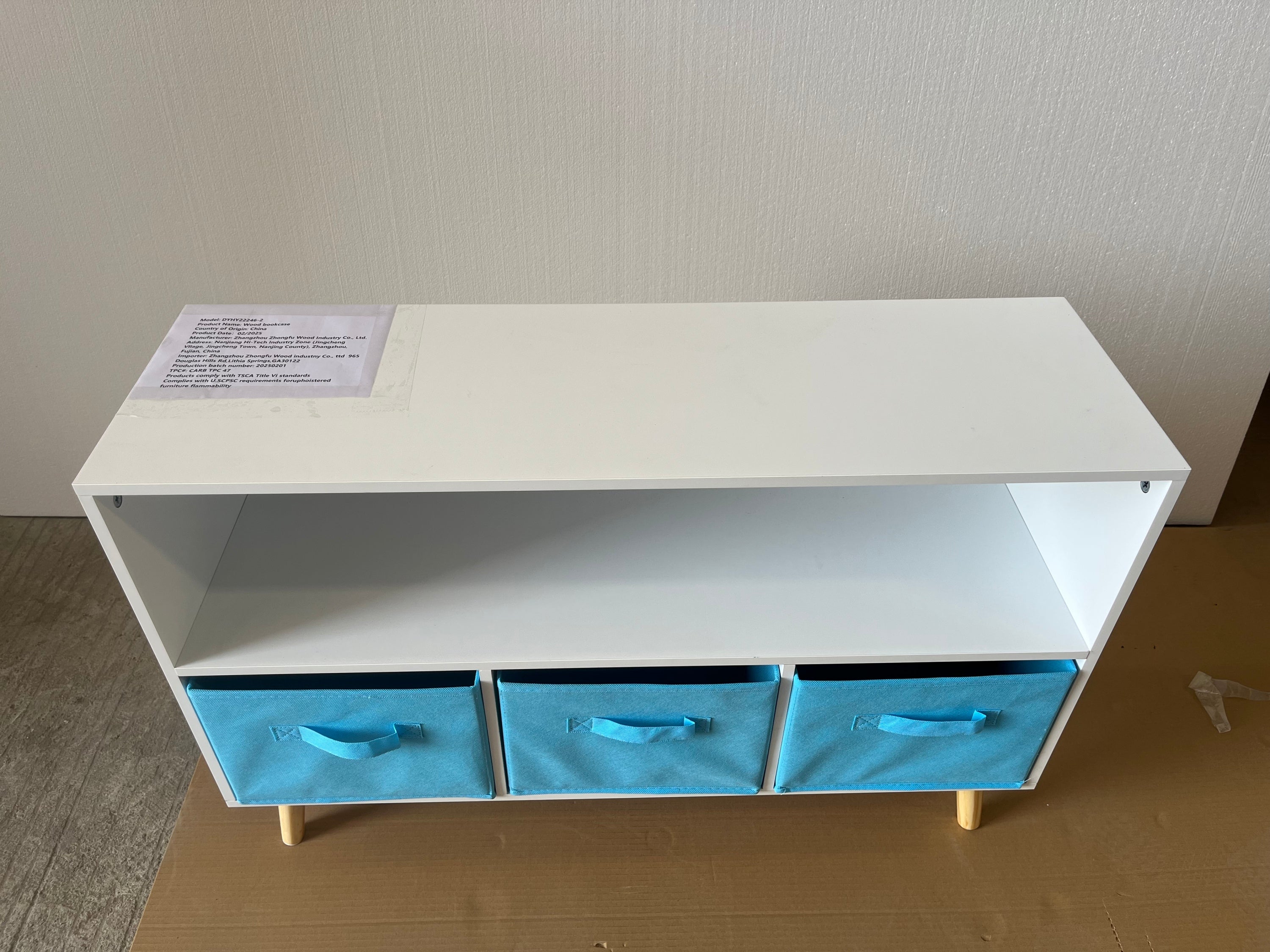 Kids bookcase with Collapsible Fabric Drawers, Children's Book Display, Toy Storage Cabinet Organizer, White/Blue | Premium H