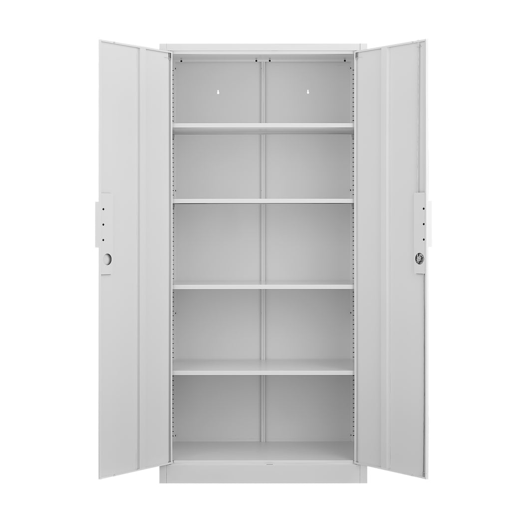 70-Inch Two-Door File Cabinet with Lock, 4 Adjustable Shelves, Heavy-Duty Steel, White Finish for Office Storage | Premium Ho
