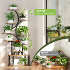S-Shaped 10-Tier Plant Stand with 5 Grow Lights in Deep Rustic Brown, MDF and Steel, 68.5' Tall for Indoor Plants - Grand Goldman Shop