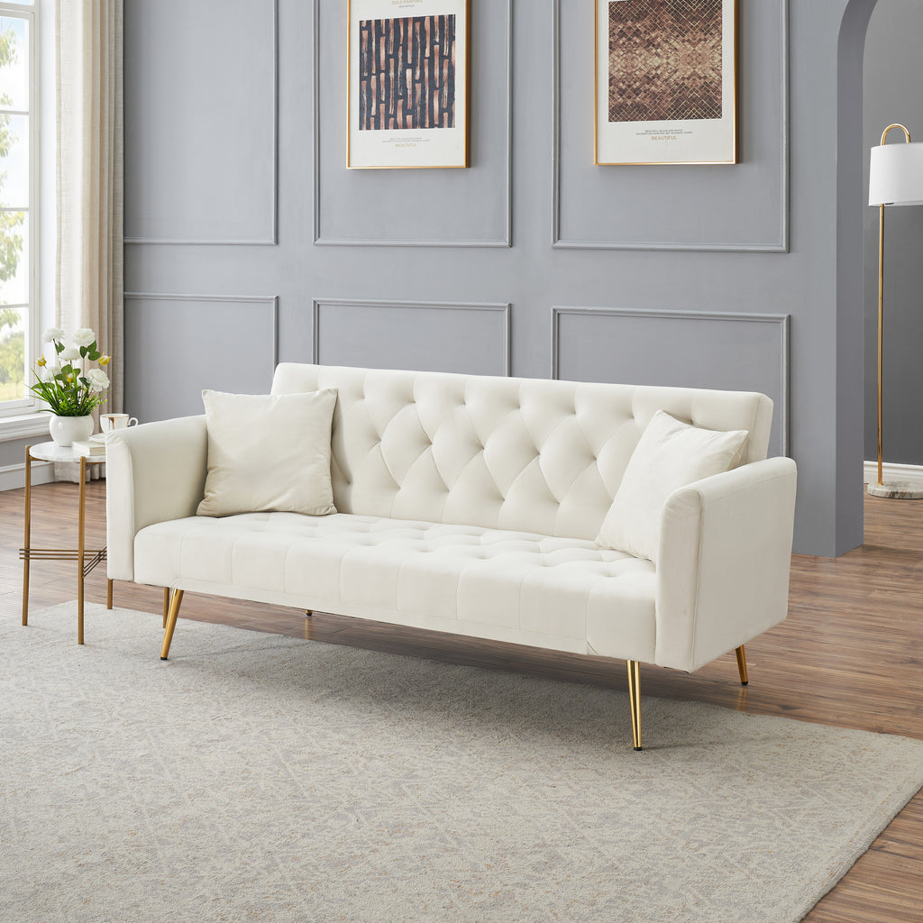 71 inch convertible love seat sofa, American retro beige velvet, suitable for small living room, bedroom, office - Grand Goldman Shop