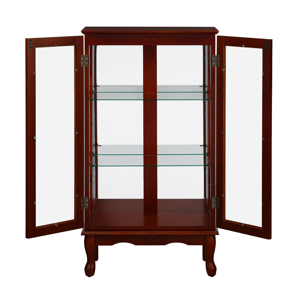 Lighted Curio Cabinet with Adjustable Shelves, Mirrored Back Panel, and Tempered Glass Doors, 3-Tier Cherry Finish - Grand Goldman Shop