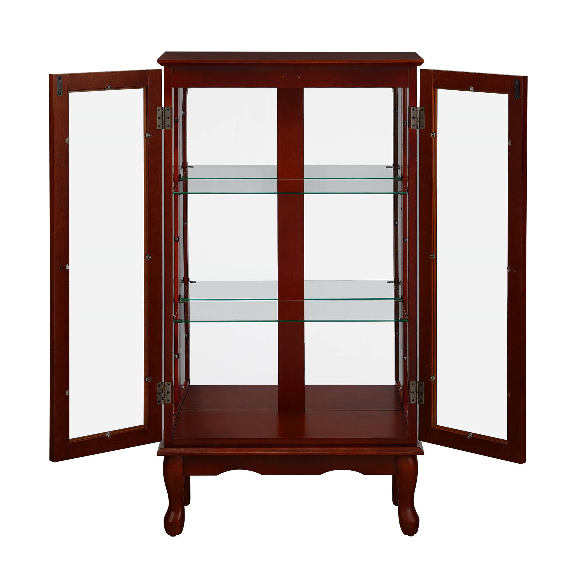 Lighted Curio Cabinet with Adjustable Shelves, Mirrored Back Panel, and Tempered Glass Doors, 3-Tier Cherry Finish - Grand Goldman Shop