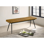 Camel and Black Tufted Cushion Side Bench with Metal Tapered Legs in Brown Upholstered Design - Grand Goldman Shop