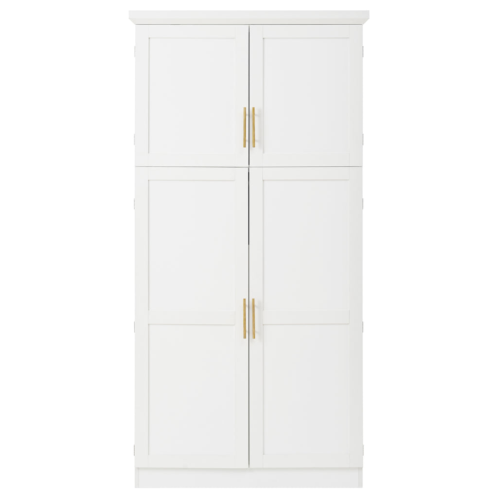 [Assembly Video Provided] TOPMAX 35.5x17.6x70.9inch Freestanding Kitchen Pantry Cabinet, Tall Storage Cabinet with 4 Doors, 2 Door Shelves, 8 Pull-out Trays and Adjustable Shelf for Dining Room, White - Grand Goldman Shop