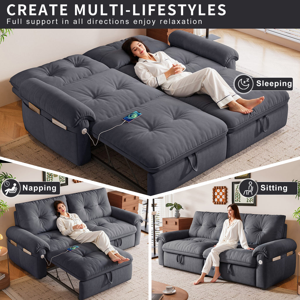 W3820S00027, a 77-inch convertible sofa bed, and a 2-in-1 piece suitable for both sitting and lying. Made of cloud-like fabric, it is applicable to living rooms, bedrooms and apart - Grand Goldman Shop