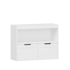 White Book Organizer with Large Drawers and Open Shelves, MDF Toy Storage Cabinet with Removable Wheels and Rounded Edges | P