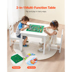 Kids Activity Table and 2 Chairs Set, Building Blocks Double-Sided Tabletop, Toddler Table and Chair Set with Storage for Kid
