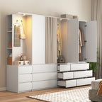 Wardrobe Closet 71.7' H, Bedroom Wooden Wardrobe with 2 Doors 6 Drawers, Modern Clothing Storage Cabinet Combination with Storage Shelves and Hanging Rail, White - Grand Goldman Shop