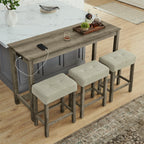 59 Inch Bar Table, Dining Table, Sofa Table with Power Outlet, 3 Upholstered Stools, 4 Piece Bar Table and Chair Set for Living Room, Dining Room, Kitchen - Grand Goldman Shop