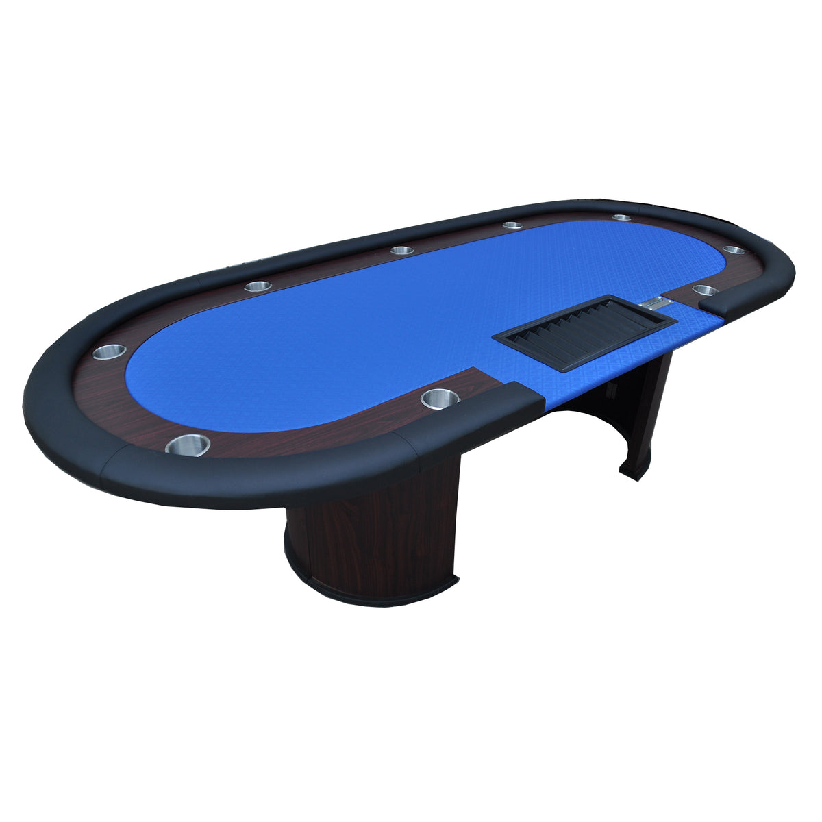 Stylish 96' Poker Table Model 16367 with U Shape Legs, Drox Box, Chips Tray Blue - Available at Grand Goldman