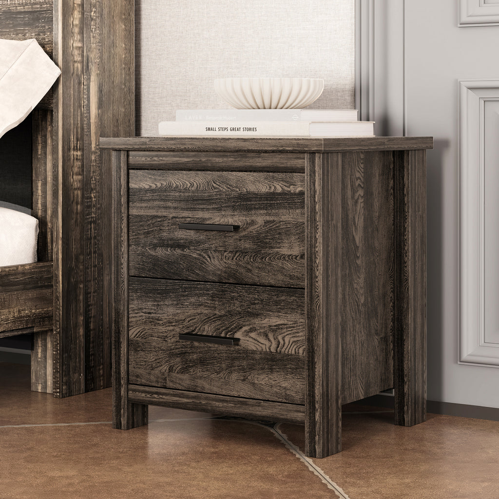4PCS Bedroom Sets, Wooden Queen Size Bed Frame with Storage Headboard and Charging Station, 2 Nightstands with 2 Drawers, 1 Dresser with 5 Drawers, Antique Gray - Grand Goldman Shop