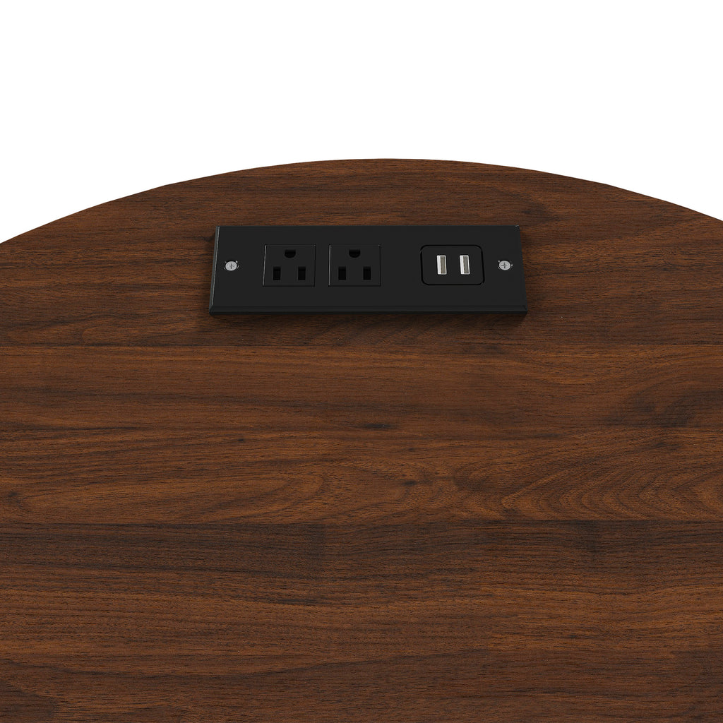 Mid Century Modern Cylinder End Table with Built-in Charging Station & Sliding Door, 2-Tier Storage Round Nightstand with USB Ports, Walnut Bedside Table for Living Room, Bedroom, Entryway - Grand Goldman Shop