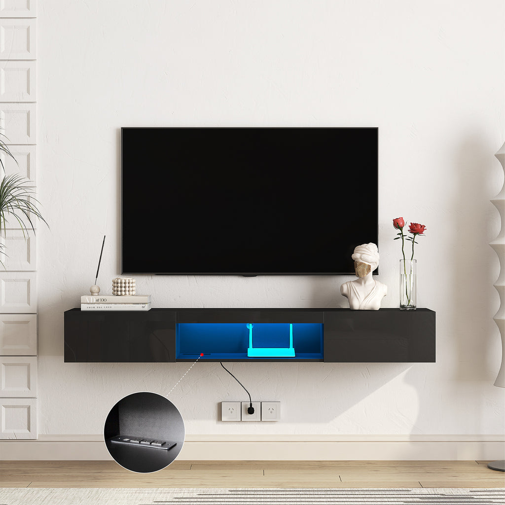 Floating TV Stand Wall Mounted with 16 Color LEDs,63' Modern TV Stand, Floating TV Cabinet Entertainment Center for 55 60 65 Inch TV,Black - Grand Goldman Shop