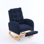 LY-5104 Accent Rocking Chair with Footrest & Storage Pocket, Deep Navy Blue High-Back Rocker, Rubber Wood Lounge Chair for Nursery Living Room, 38.36'W x 26.77'D x 39.76'H - Grand Goldman Shop