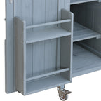 K&K Outdoor Kitchen Island, Rolling Bar Cart & Storage Cabinet, Farmhouse Solid Wood Outdoor Grill Table with Stainless Steel Top, Spice Rack , Towel Rack for Kitchen & BBQ , Grey Blue - Grand Goldman Shop