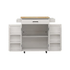 Kitchen island rolling trolley cart with 1 drawer & 2 doors with storage racks & Adjustable Shelves & towel rack & seasoning rack rubber wood table top-White - Grand Goldman Shop