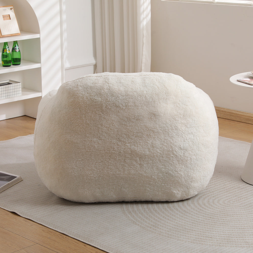 Giant Bean Bag Chair for Adults, Spacious Memory Foam Bean Bag Sofa with Armrests in Off White Teddy Fabric, Comfy Seating for Living Room or Bedroom - Grand Goldman Shop
