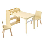 Kids Art Table and Chair Set, Toddler Craft Table with 3 Tiers Storage Cabinet, Wooden Kids Activity Play Desk with 2 Chairs,