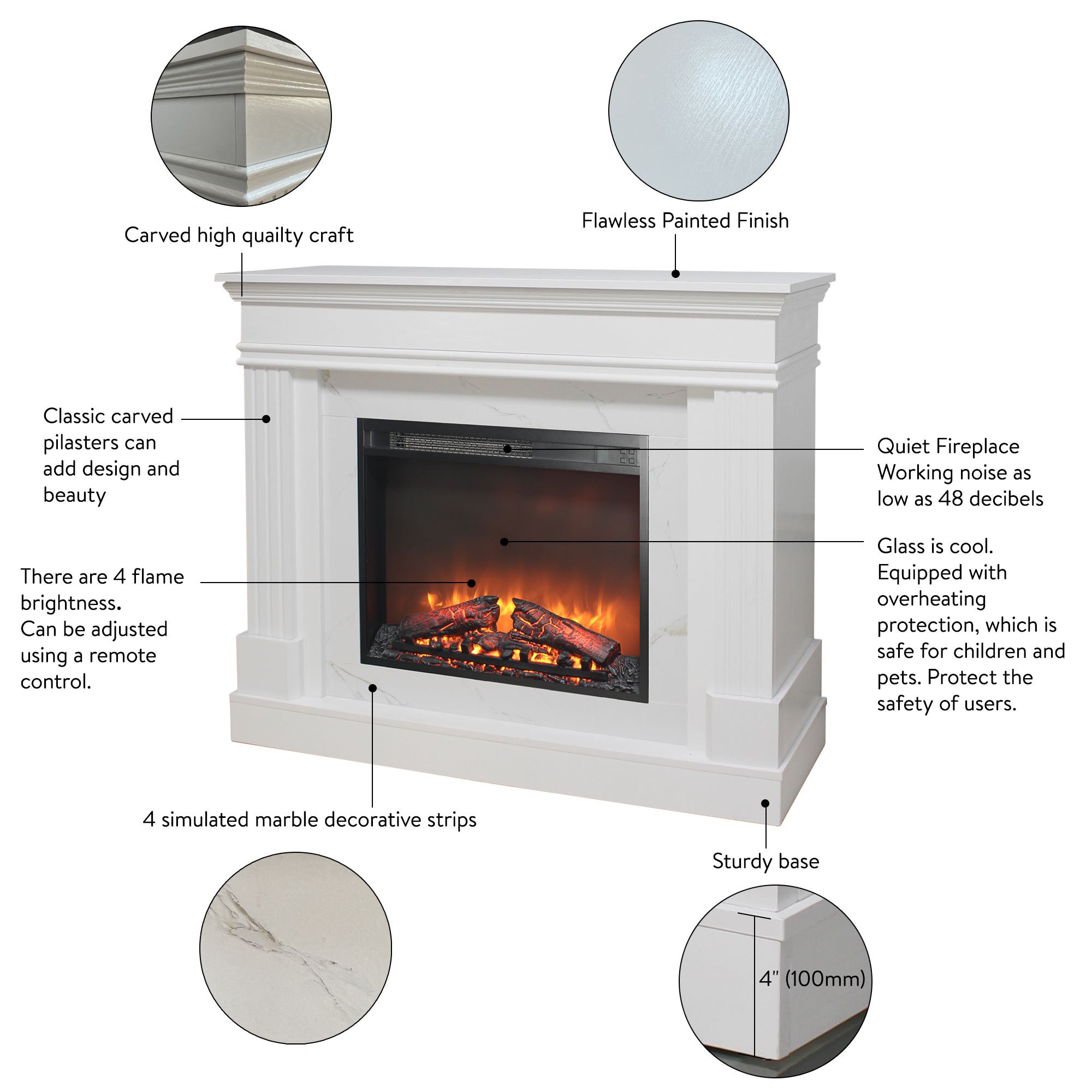 44' Electric Fireplace with Mantel for Living Room or Bedroom,23' Fireplace Insert Heater, Realistic Log and Flame Effect, Remote Control, Timer - Grand Goldman Shop