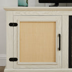 Farmhouse Rattan TV Stand Console Table for TVs up to 70 Inches, TV Console Table with 2 Storage Shelves, 2 Natural Rattan Door Cabinets,65'W*15.55'D*23.86'H, White - Grand Goldman Shop