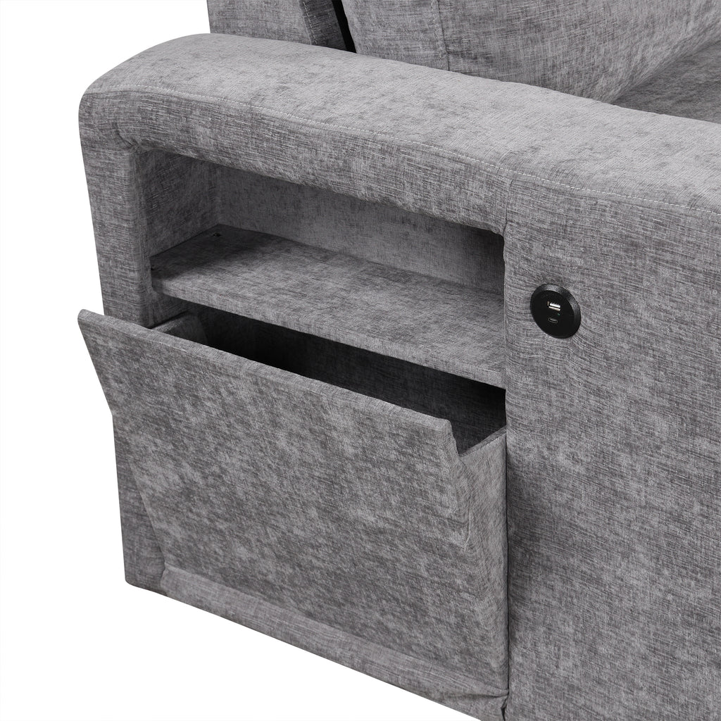 U_STYLE L-shaped Pull-Out Sofa Bed with Storage, USB Ports, and Cup Holders, Modular Design for Living Rooms, Offices & Apartments - Grand Goldman Shop