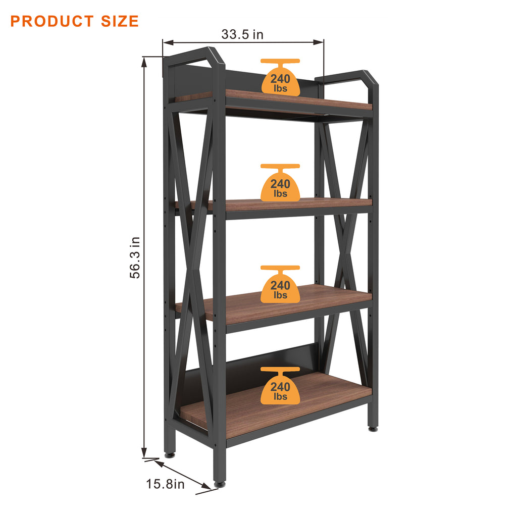 56.30'' Bakers Rack 4-Level Storage Shelves Metal and Wooden Kitchen Shelves, Kitchen Organizers and Storage, for Garage, Pantry, Bathroom, Closet ,33.50'' Length - Grand Goldman Shop