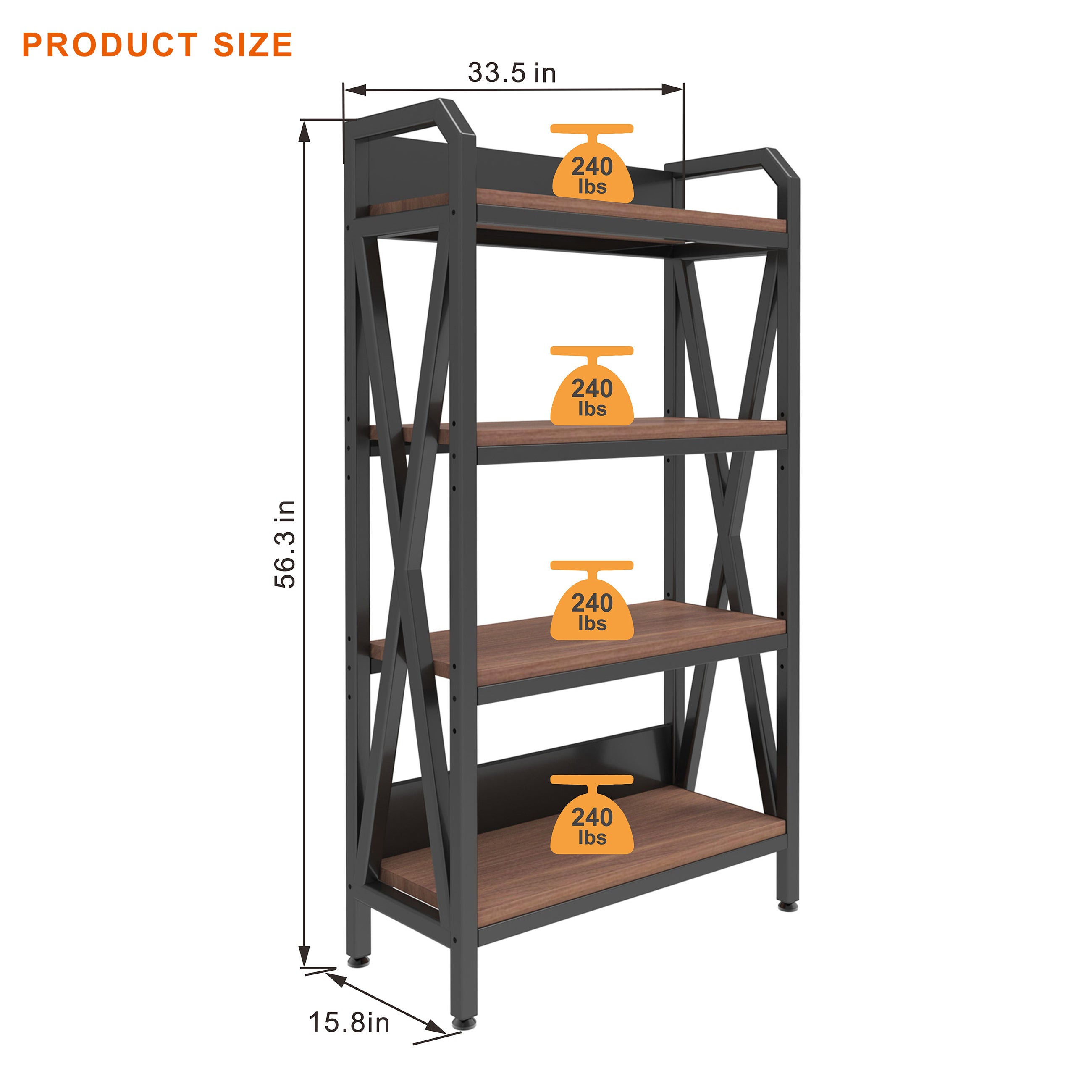 56.30'' Bakers Rack 4-Level Storage Shelves Metal and Wooden Kitchen Shelves, Kitchen Organizers and Storage, for Garage, Pantry, Bathroom, Closet ,33.50'' Length - Grand Goldman Shop