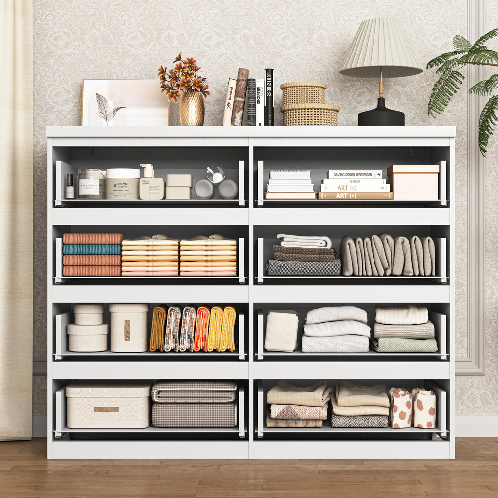 8 Drawers Dresser for Bedroom, Wood Bedroom Dresser Modern Drawer Chest, 8 Chest of Drawer, Tall Dresser for Closet, Dressers Organizer for Living Room, Closet, White - Grand Goldman Shop