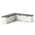 3-Piece L-Shaped Multi-Functional Storage Bench with Cushion, serving as a kitchen corner bench, toy storage box, or reading nook seat., White and Natural, 63'D x 63'W x 19.1'H - Grand Goldman Shop