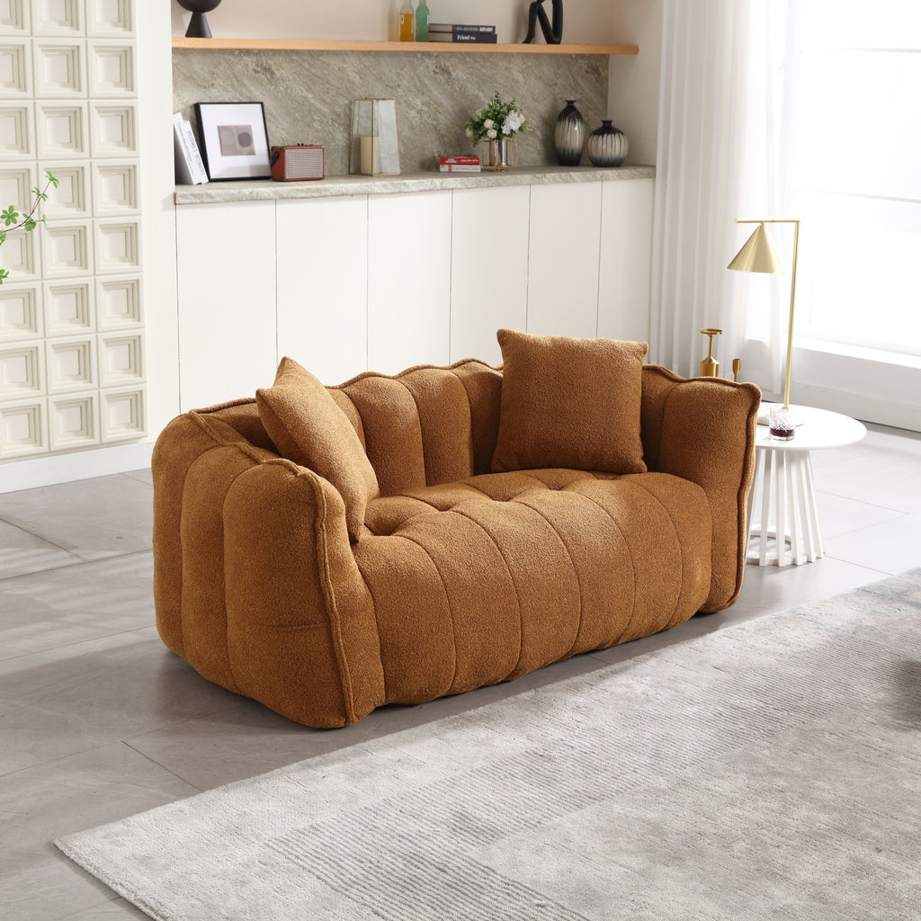 Cozy Beanbag Chair with High Resilience Foam Core for Two - Yellow Chenille, 66x35x25 inches - Grand Goldman Shop