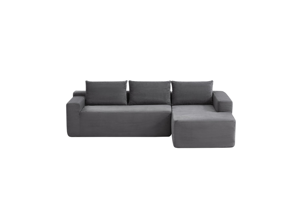 96.9'Compressible doubleCloud Sectional Couch with L-Shape Chaise,Modern Modular Sofa with Deep Seat,Upholstered Couches for Living Room Bedroom,No Assembly Required,(Plush Corduroy Fabric),Grey Right - Grand Goldman Shop